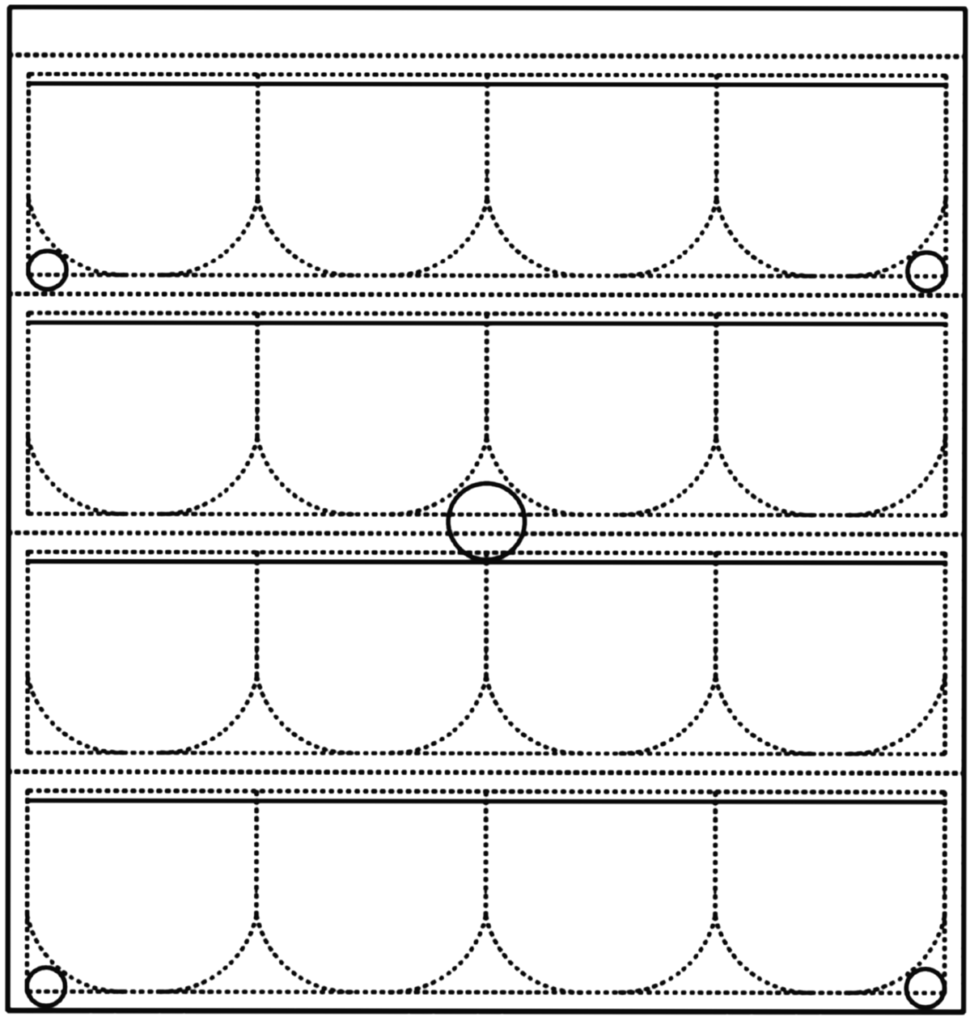 Blueprint da Placa P20R — 4 fileiras × 4 bolsas por m² com bolsas coloridas e pontos de ancoragem